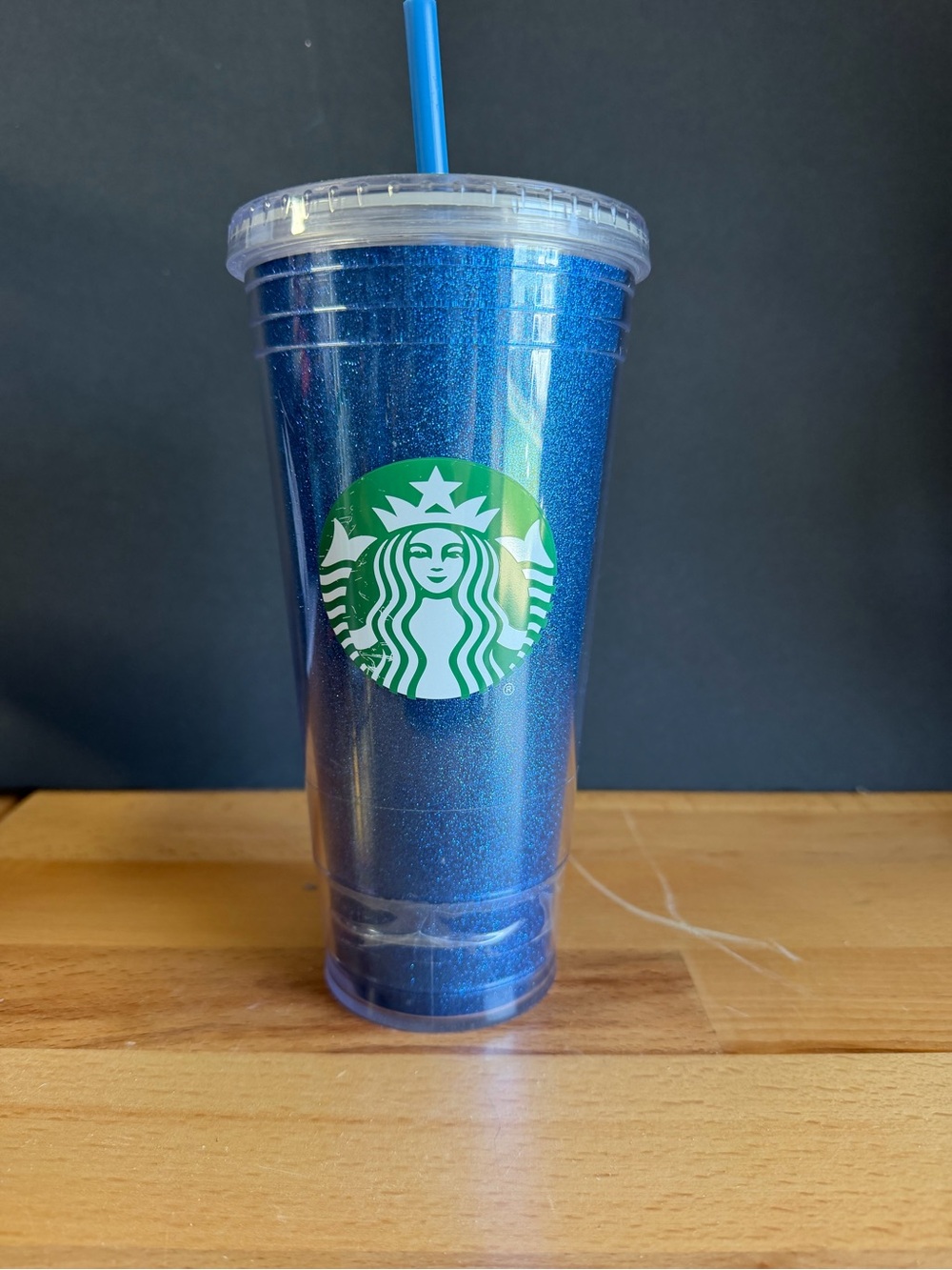 Starbucks Glitter Blue Cold Cup with Clear Lid and Blue Straw